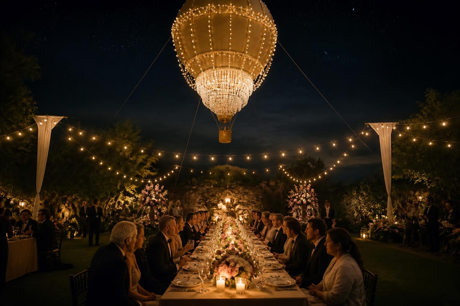 Guirlandes lumineuses dans un jardin